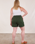 Back view of Trouser Shorts in Swamp Green and Cropped Tank in Vintage Tee Off-White on Lish