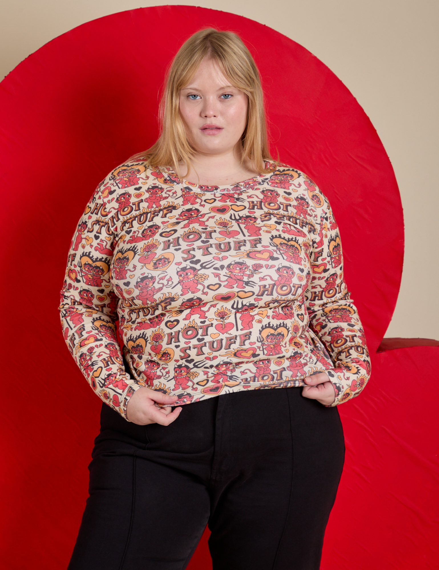 Long Sleeve Baby Tee - Hot Stuff Print