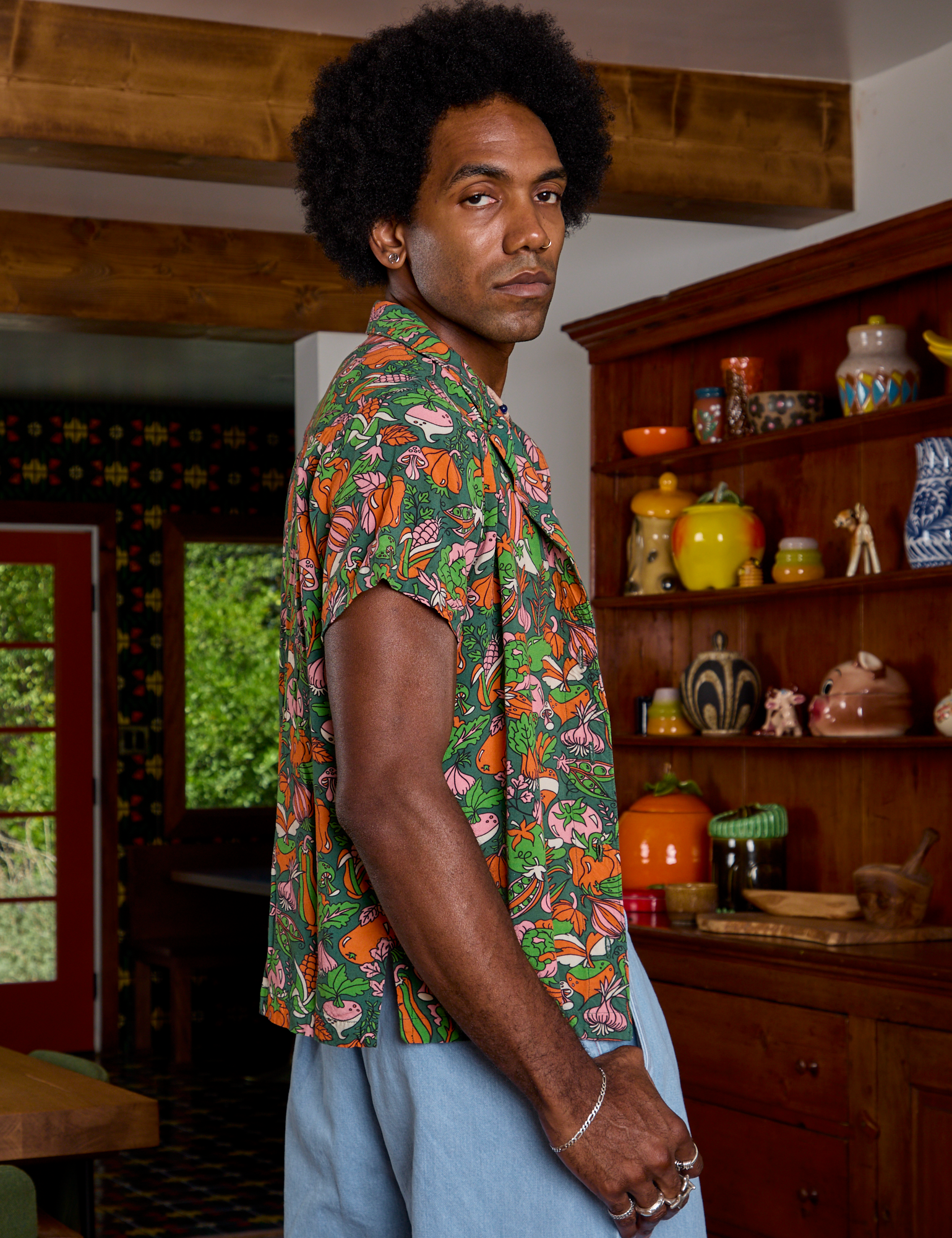 Kitchen Collection Pantry Button-Up side view on Jerrod