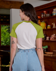 Short Sleeve Raglan Tee in Snap Peas back view on Alex