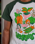 Short Sleeve Raglan Tee in Veggies front close up on Jerrod