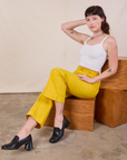 Western Pants in Golden Yellow and Cropped Cami in Vintage Tee Off-White on Alex