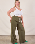 Side view of Wide Leg Sweat Pants in Surplus Green on Lish