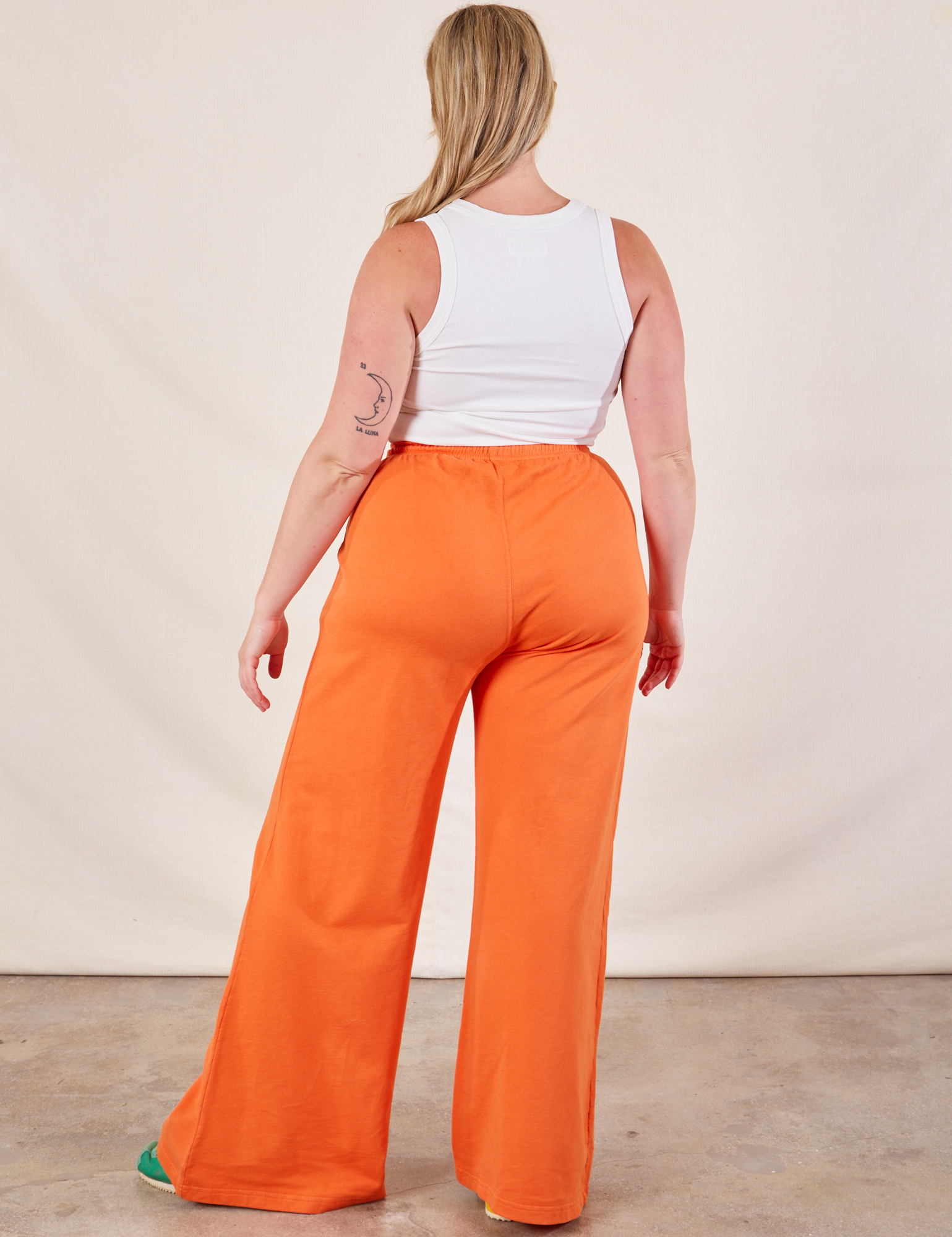 Wide Leg Sweat Pants in Sunset Orange back view on Lish