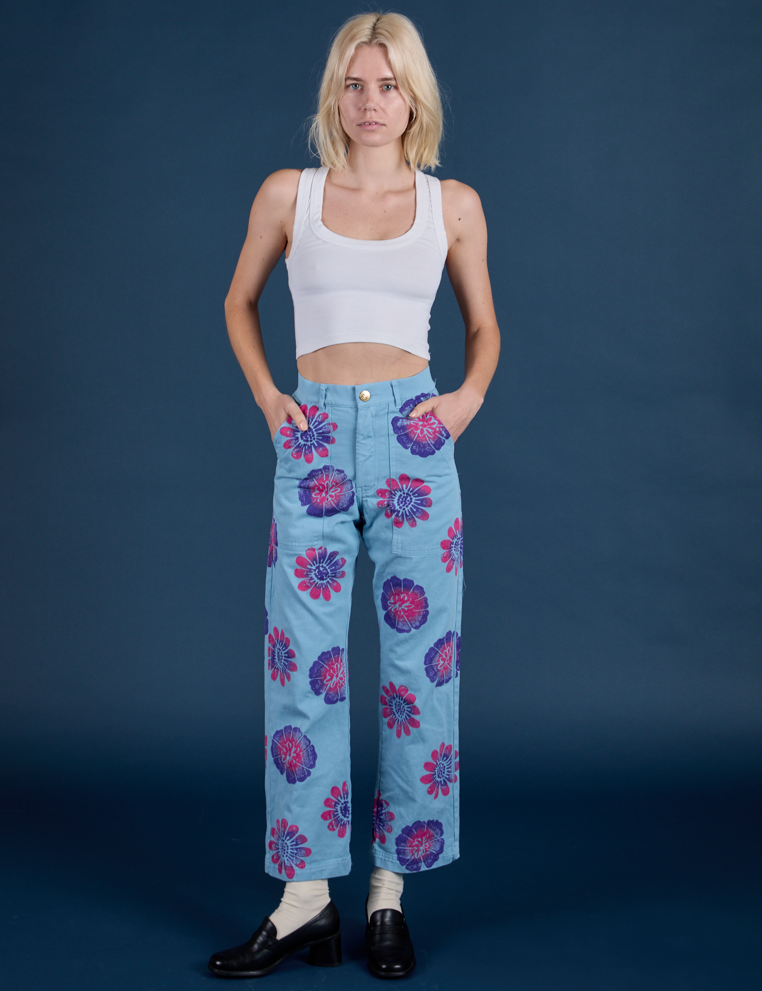 Floral Painted Work Pants - Blue – BIG BUD PRESS