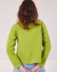 Denim Work Jacket in Gross Green back view on Alex