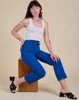 Work Pants in Royal Blue and Cropped Tank in Vintage Tee White on Alex