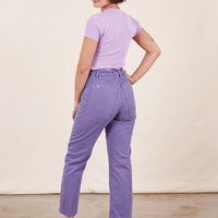 Work Pants in Faded Grape back view on Soraya wearing lilac purple Baby Tee