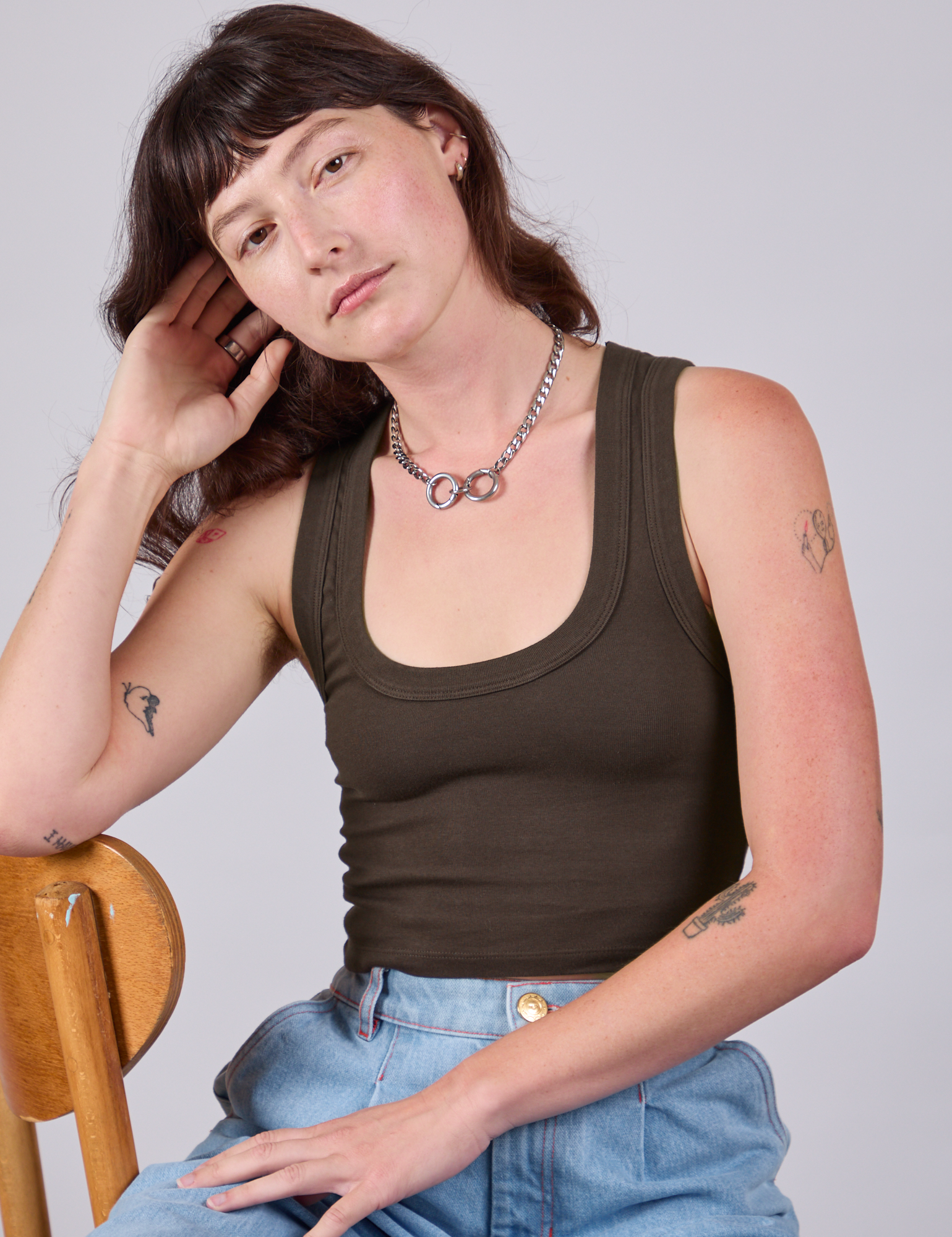 Cropped Tank Top in Espresso Brown worn by Alex