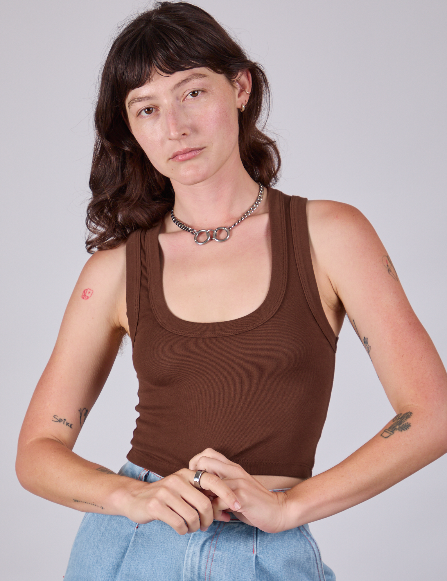 Cropped Tank Top in Fudgesicle Brown worn by Alex