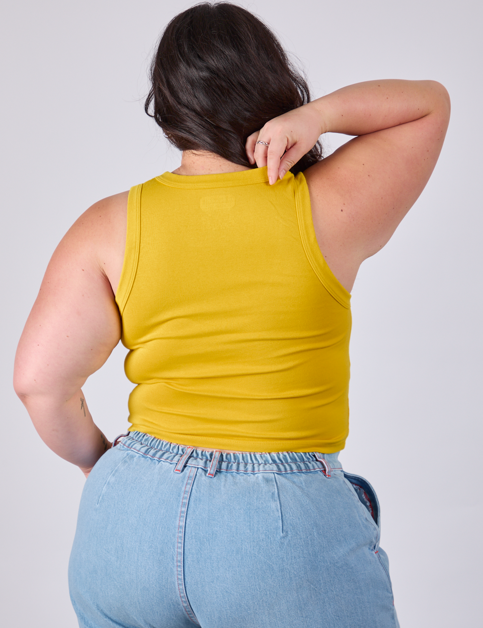 Cropped Tank Top in Golden Yellow back view on Ashley