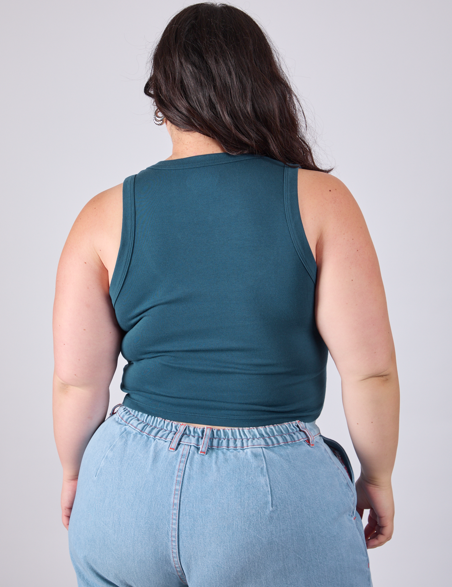 Cropped Tank Top in Lagoon back view on Ashley