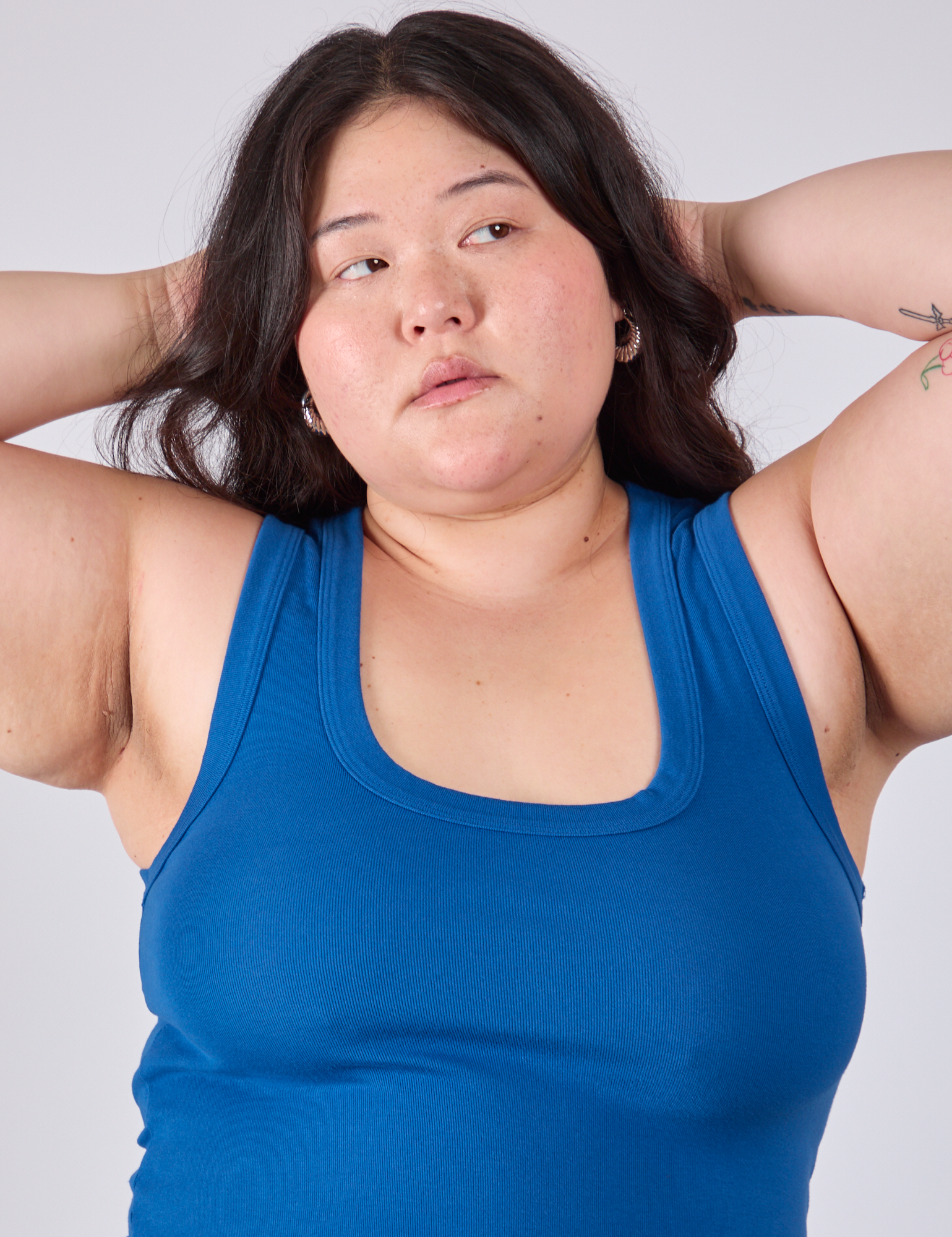 Cropped Tank Top in Royal Blue close up on Ashley