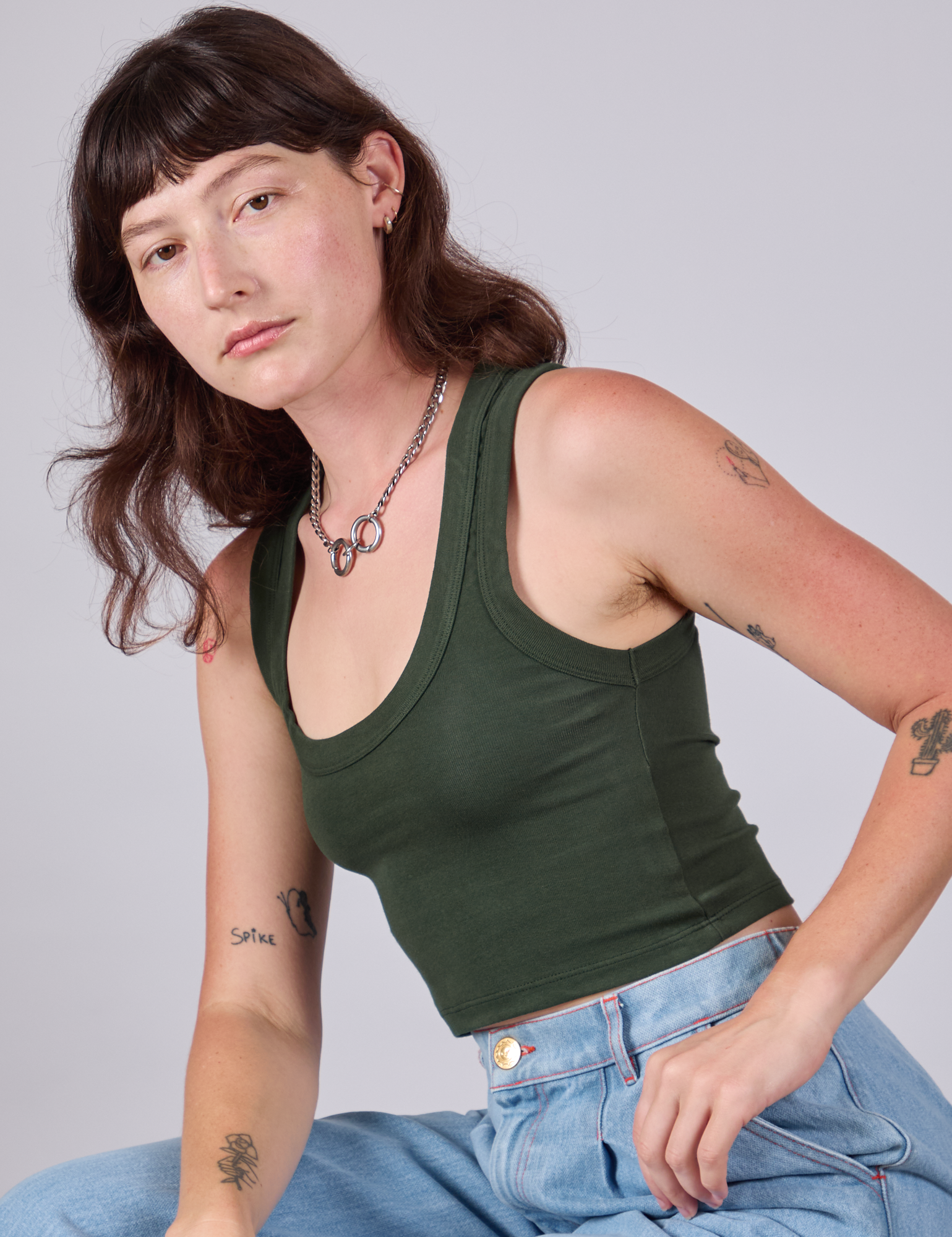 Cropped Tank Top in Swamp Green on Alex