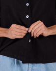 Pantry Button-Up in Basic Black close up on Anthony