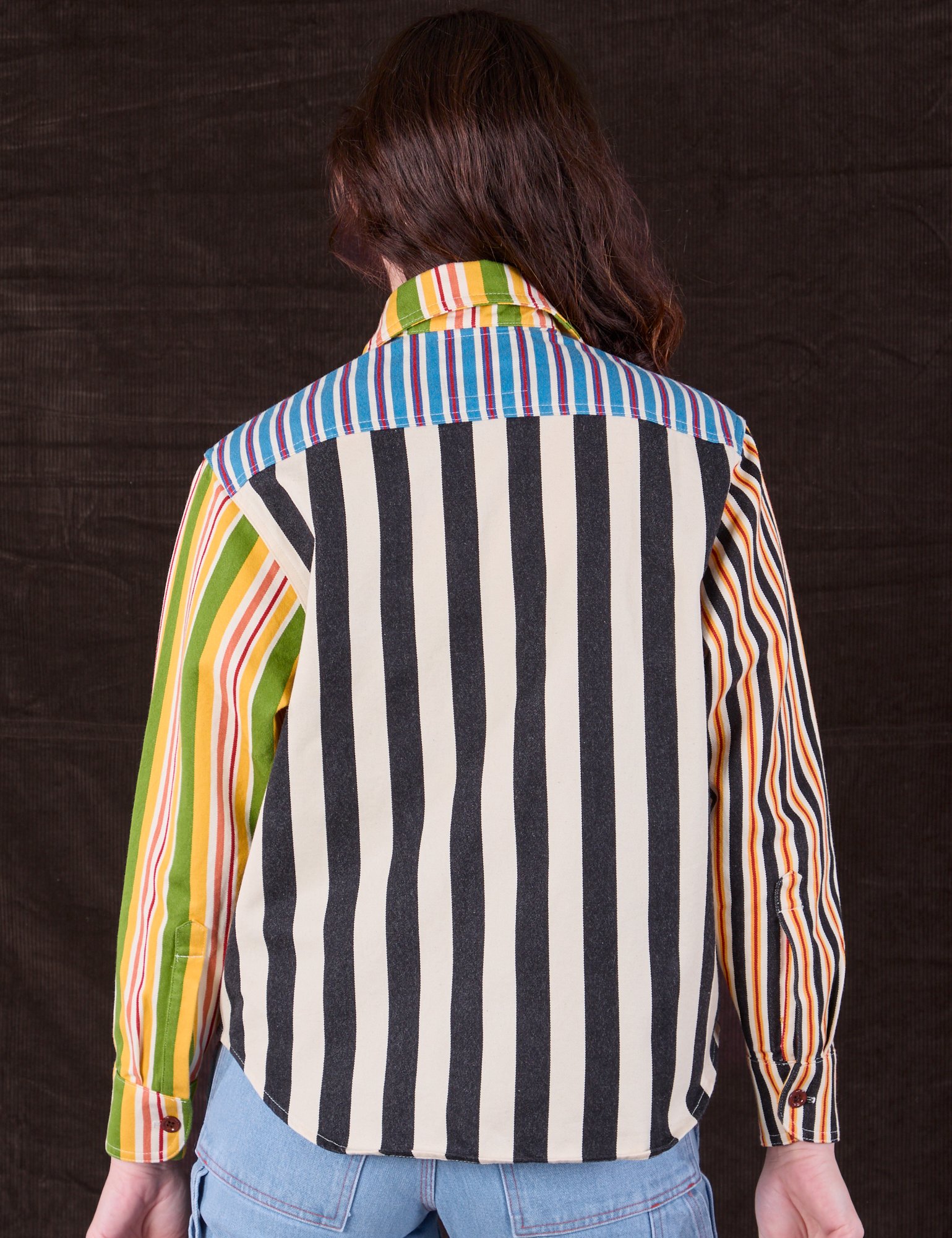 Cropped Overshirt in Mixed Stripe back view on Alex