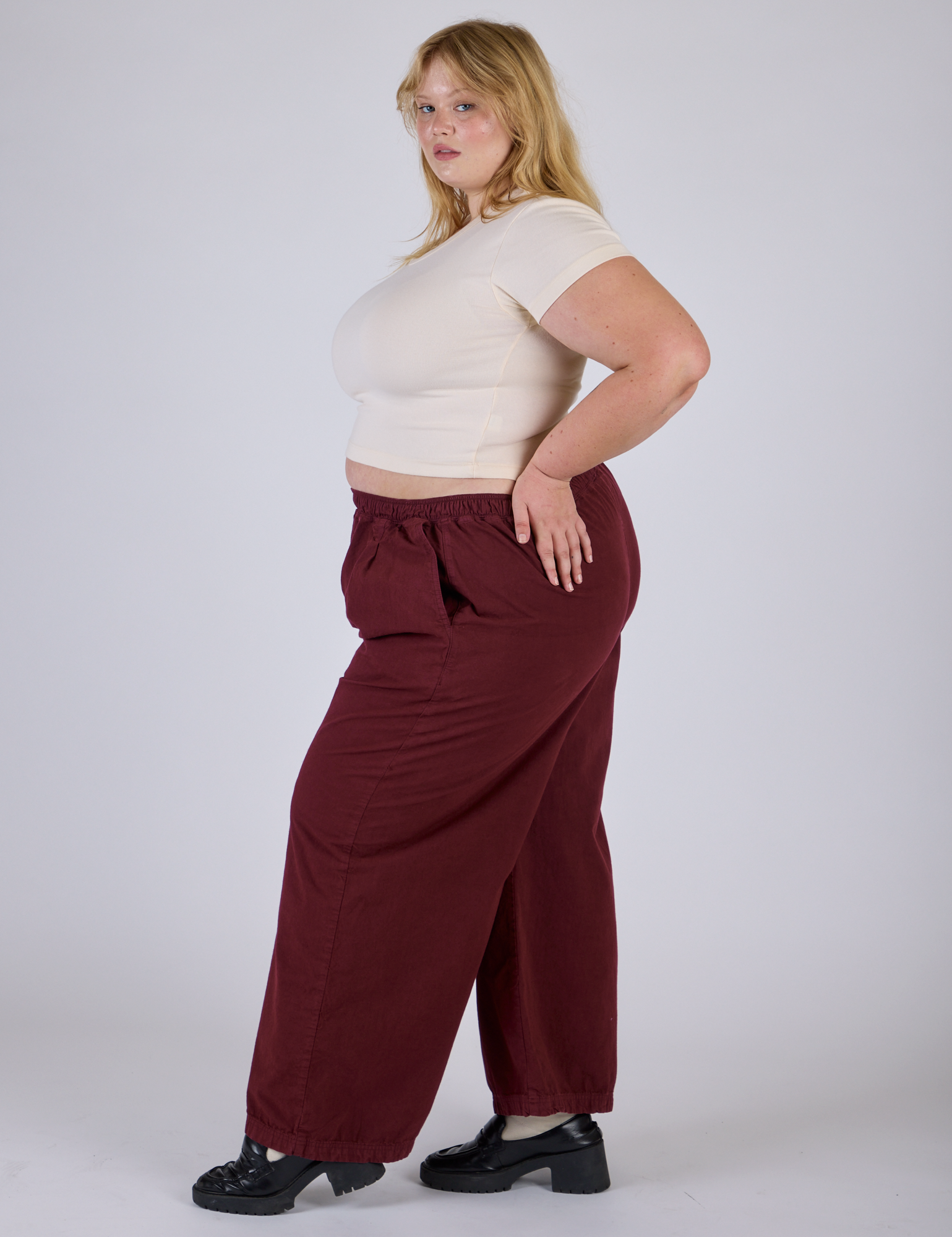 Pleated Pull-On Pants - Red Wine