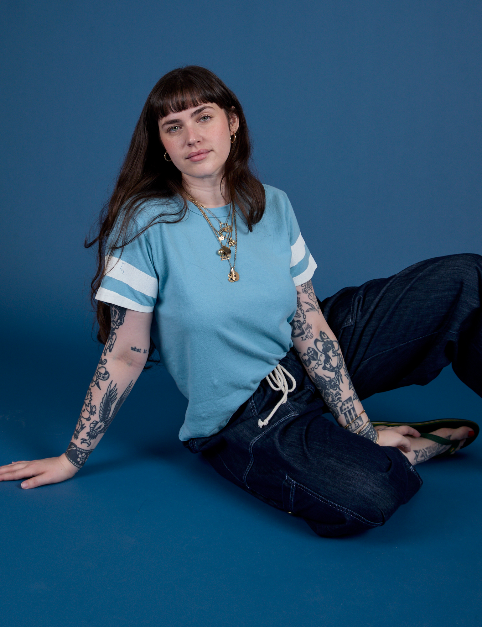 Painted Burly Tee in Baby Blue worn by Sydney