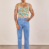 Jesse is wearing Butterfly Bash Cami and light wash Frontier Jeans