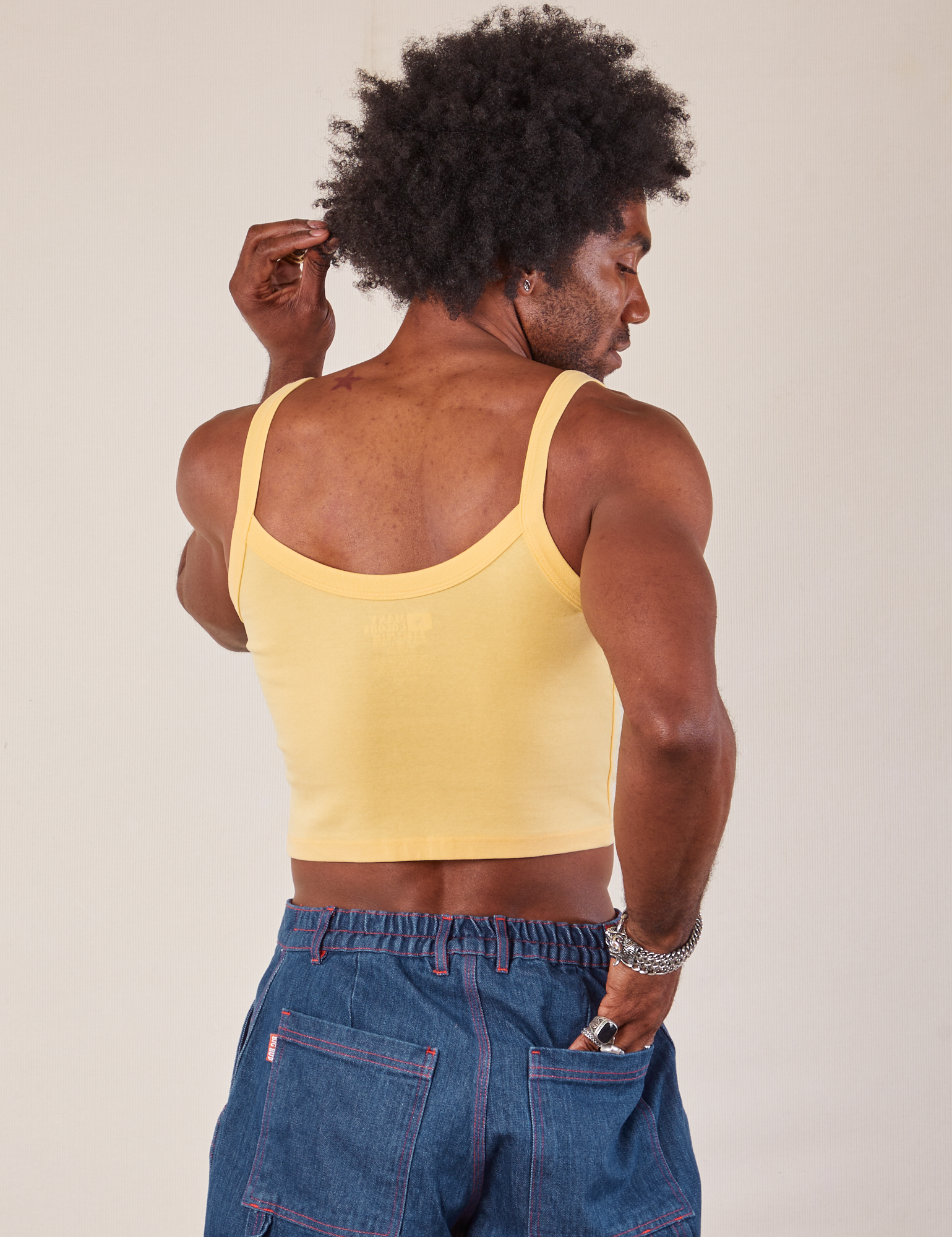 Cropped Cami in Butter Yellow back view on Jerrod