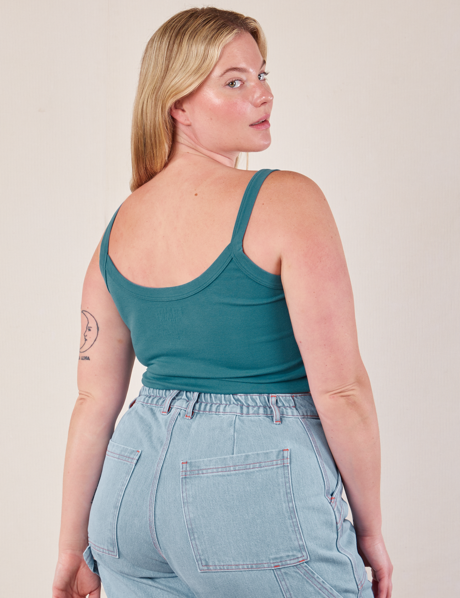 Cropped Cami in Marine Blue angled back view on Lish