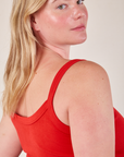 Cropped Cami in Mustang Red shoulder close up on Lish