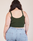 Cropped Cami in Swamp Green and light wash Carpenter Jeans back view on Ashley