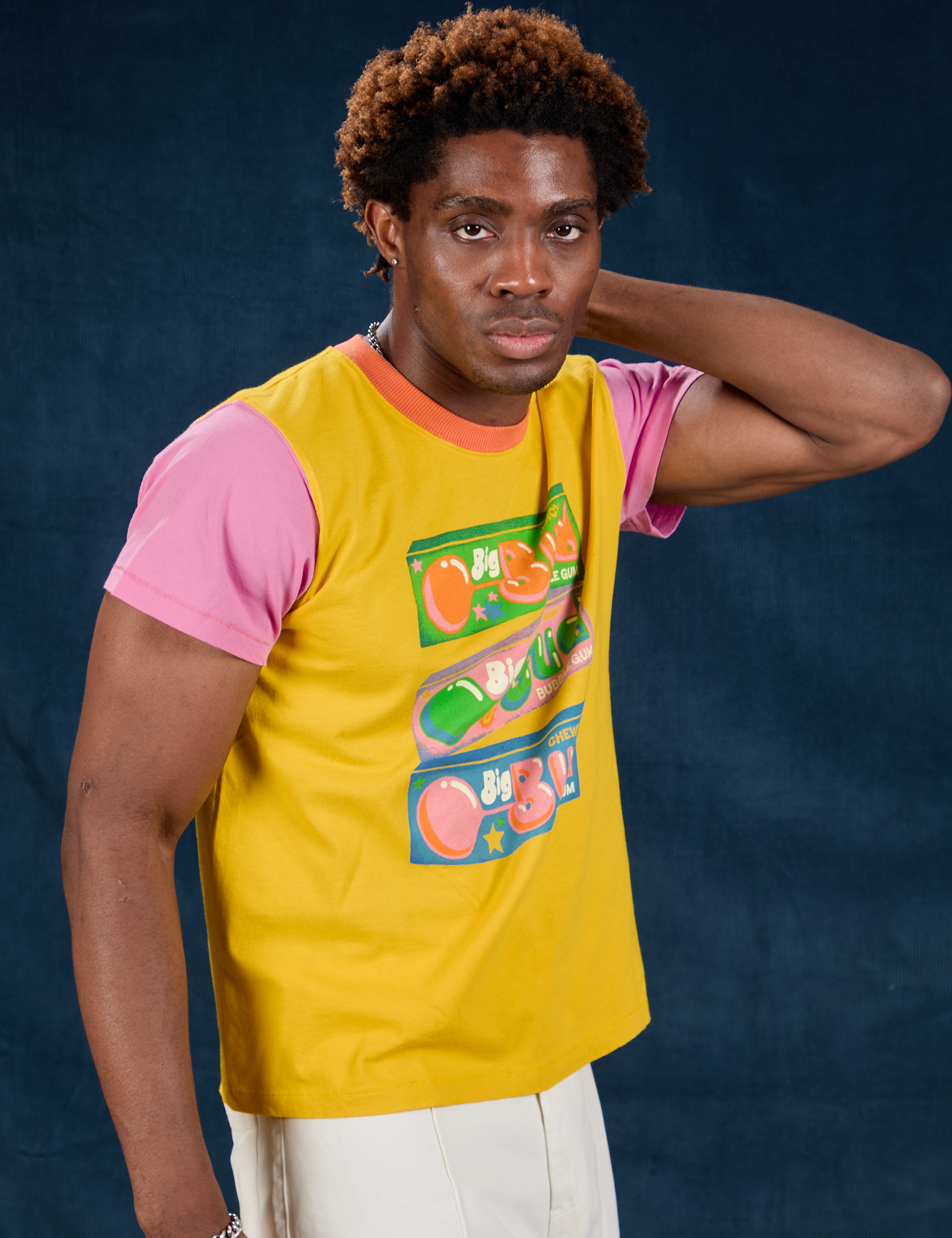 Vintage Tee in Bubblegum angled front view on Isaac