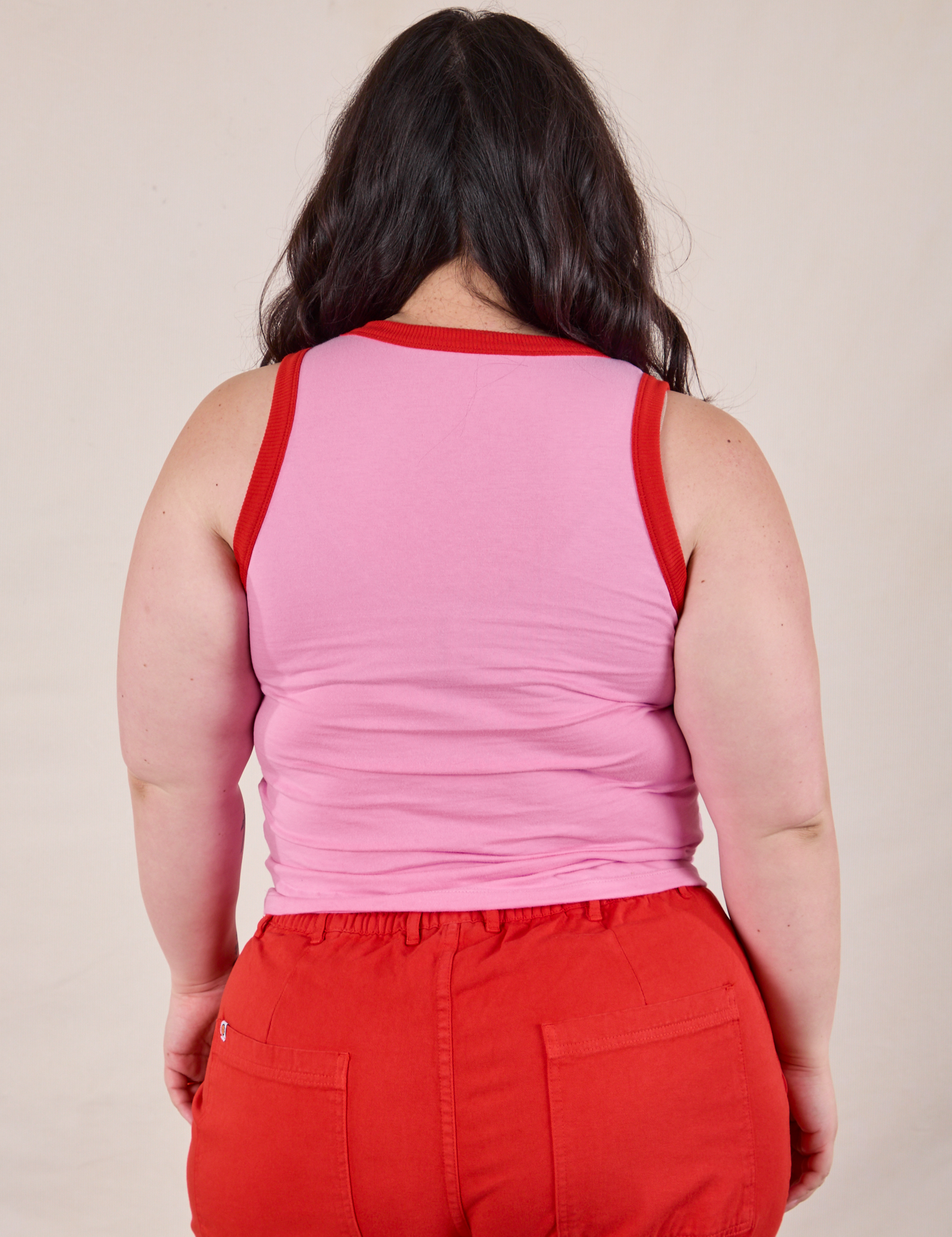 Colorblock Cropped Tank in Bubblegum Pink back view on Ashley