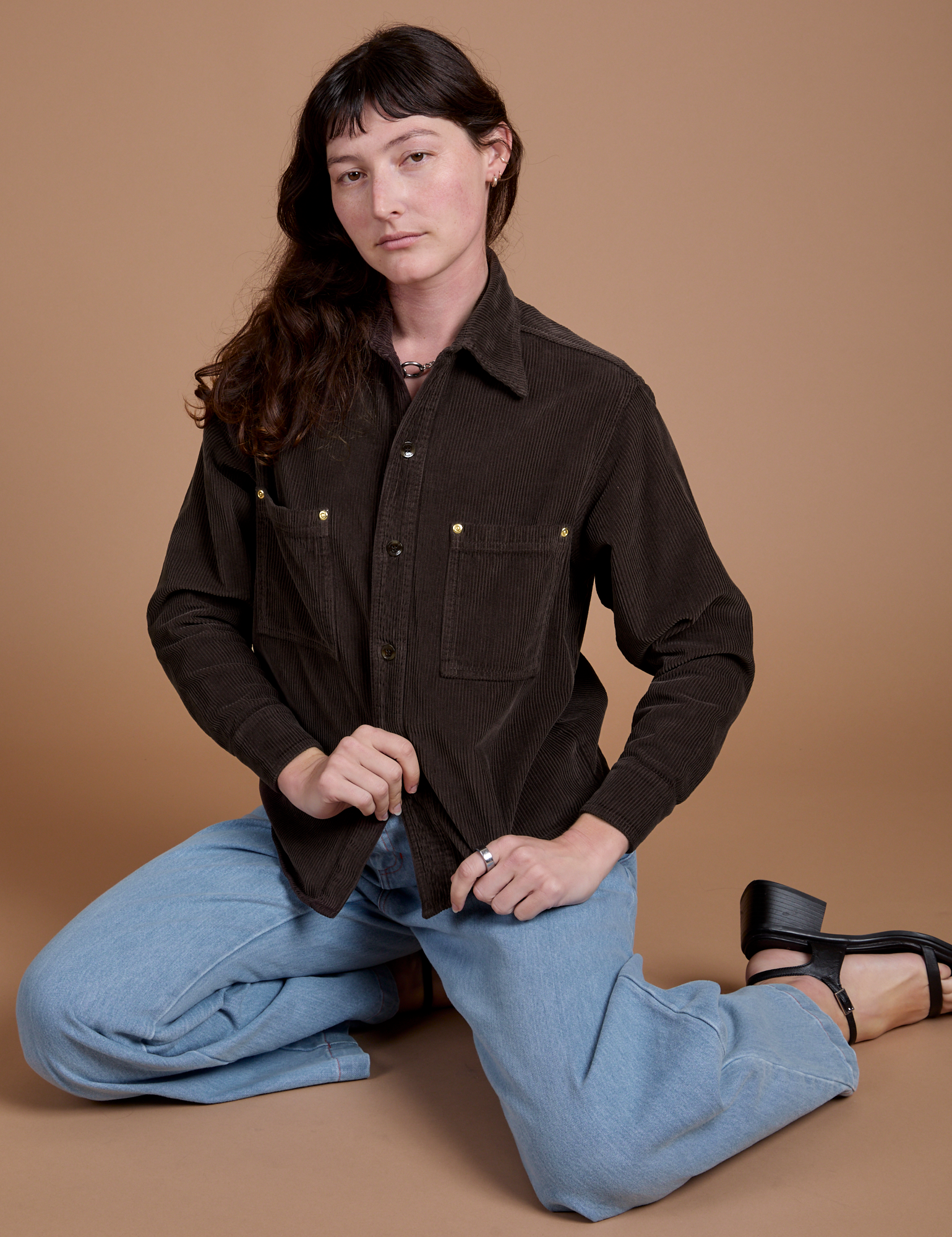 Cropped Corduroy Overshirt - Espresso Brown