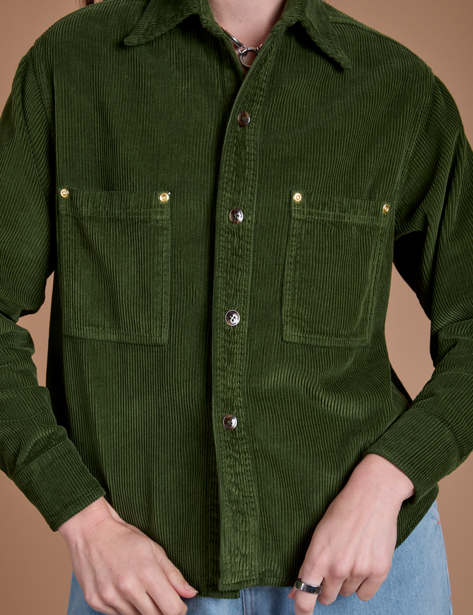 Cropped Corduroy Overshirt - Evergreen