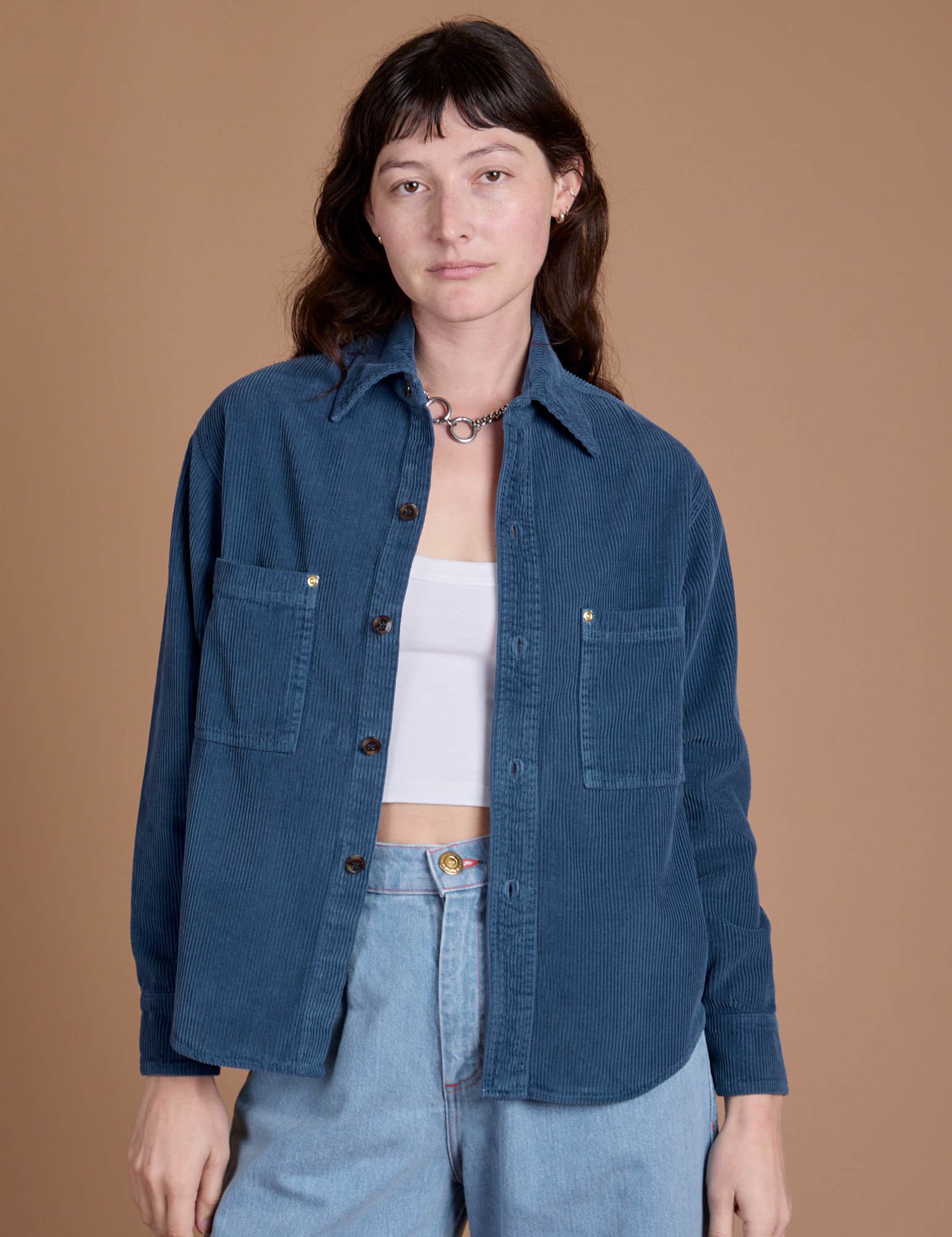 Cropped Corduroy Overshirt - French Blue
