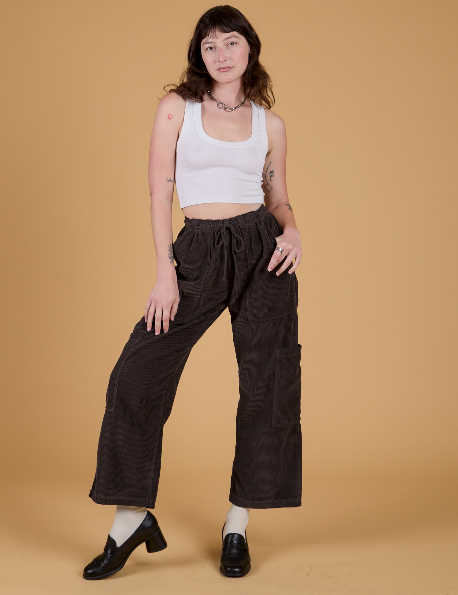 Corduroy Drop Pocket Cargo Pants - Espresso Brown