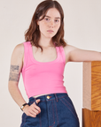 Hana is wearing Cropped Tank Top in Bubblegum Pink