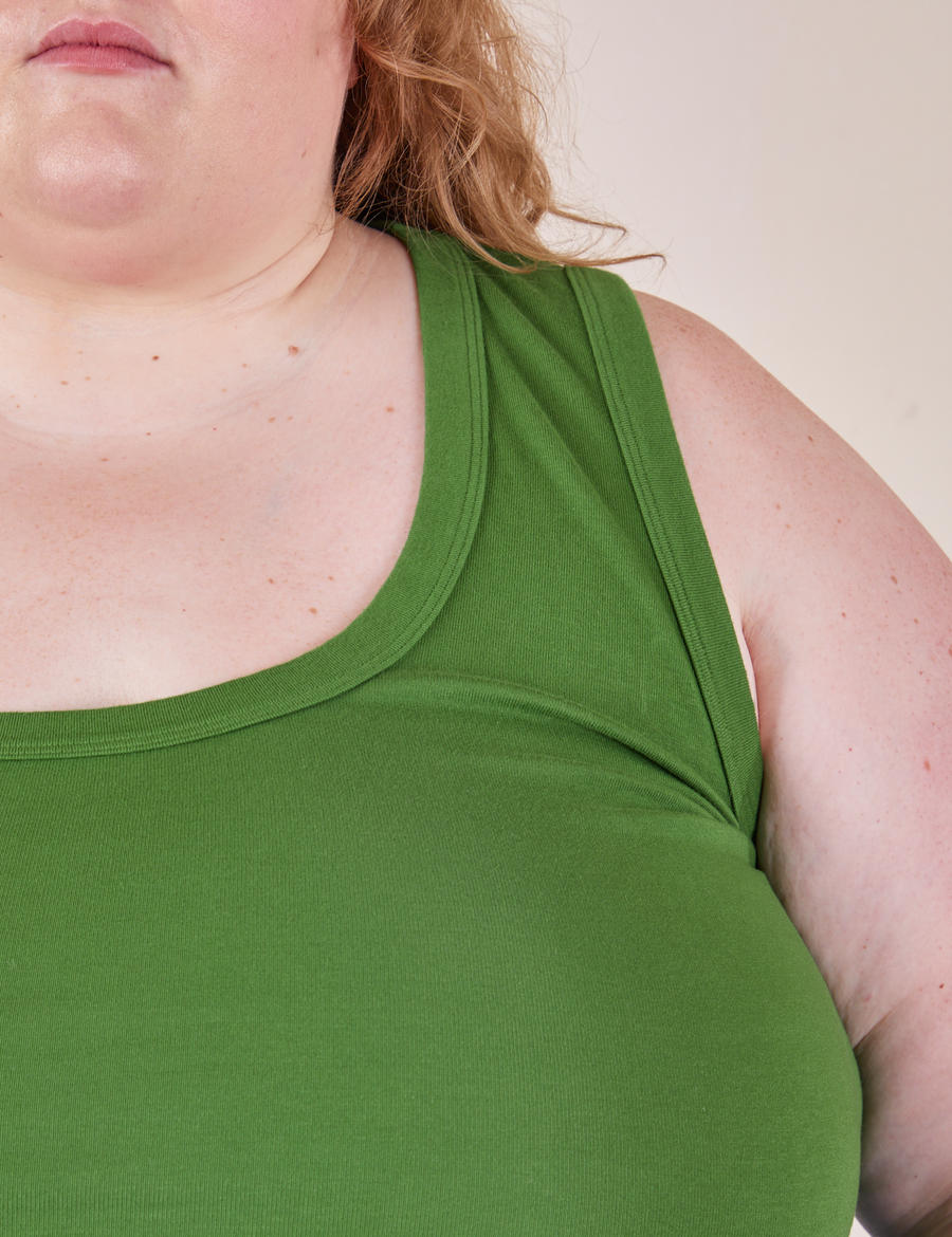 Front close up of Cropped Tank Top in Lawn Green worn by Catie