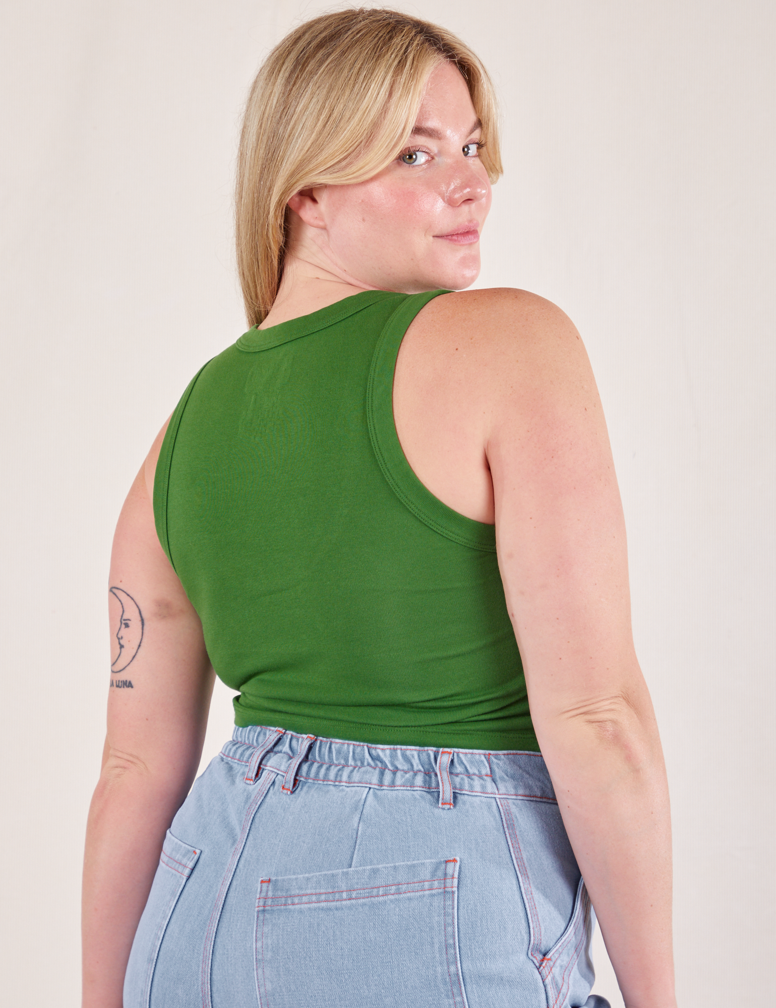 Cropped Tank Top in Lawn Green back view on Lish