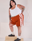 Painted Stripe Easy Shorts in Paprika side view on Sam