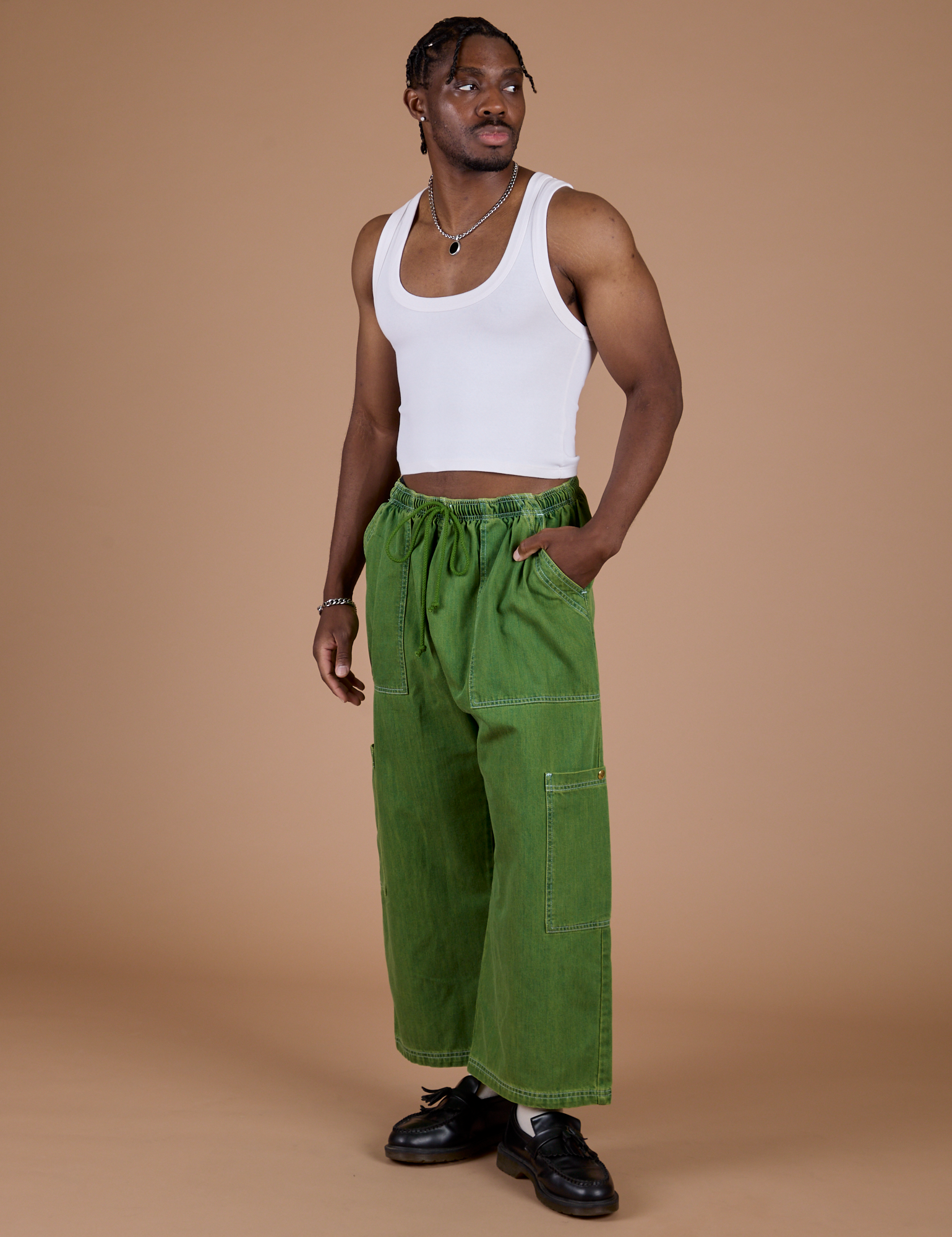 TRY-A-STYLE - Denim Drop Pocket Pants -Green Overdye *FINAL SALE*