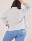 Back view of Denim Work Jacket in Dishwater White worn by Ashley