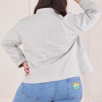 Back view of Denim Work Jacket in Dishwater White worn by Ashley