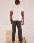 Back view Easy Pants in Espresso Brown and Organic Vintage Tee in vintage tee off-white on Issac