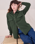 Flannel Overshirt in Swamp Green worn by Alex