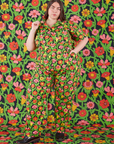 Marielena is 5'8" and wearing 2XL Flower Tangle Jumpsuit
