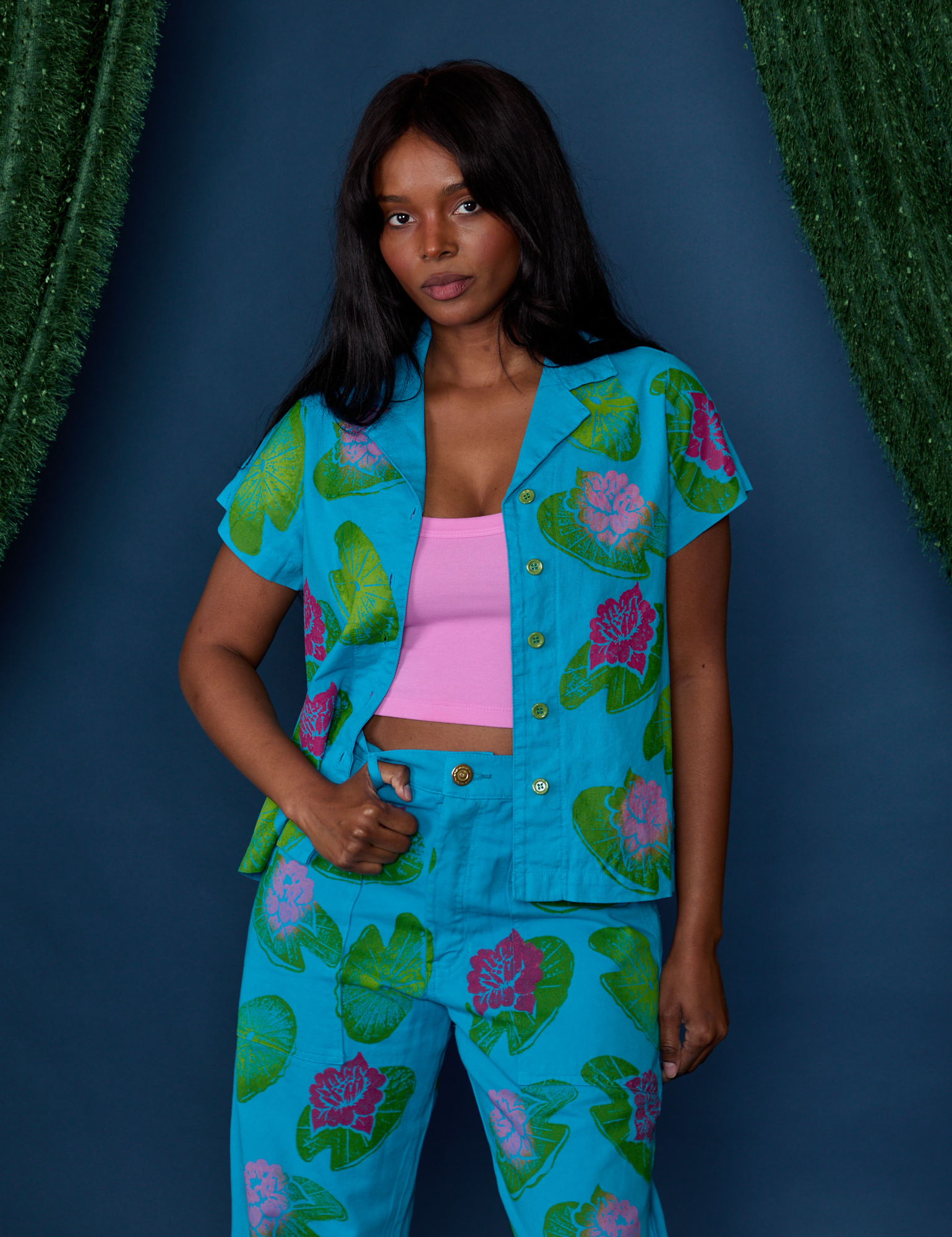 Paintstamped Pantry Button-Up - Lilypad