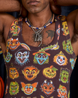 Front close up of Cropped Tank Top in Halloween Masks on Jerrod