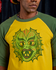 Raglan Tee in Creature front close up on Jerrod