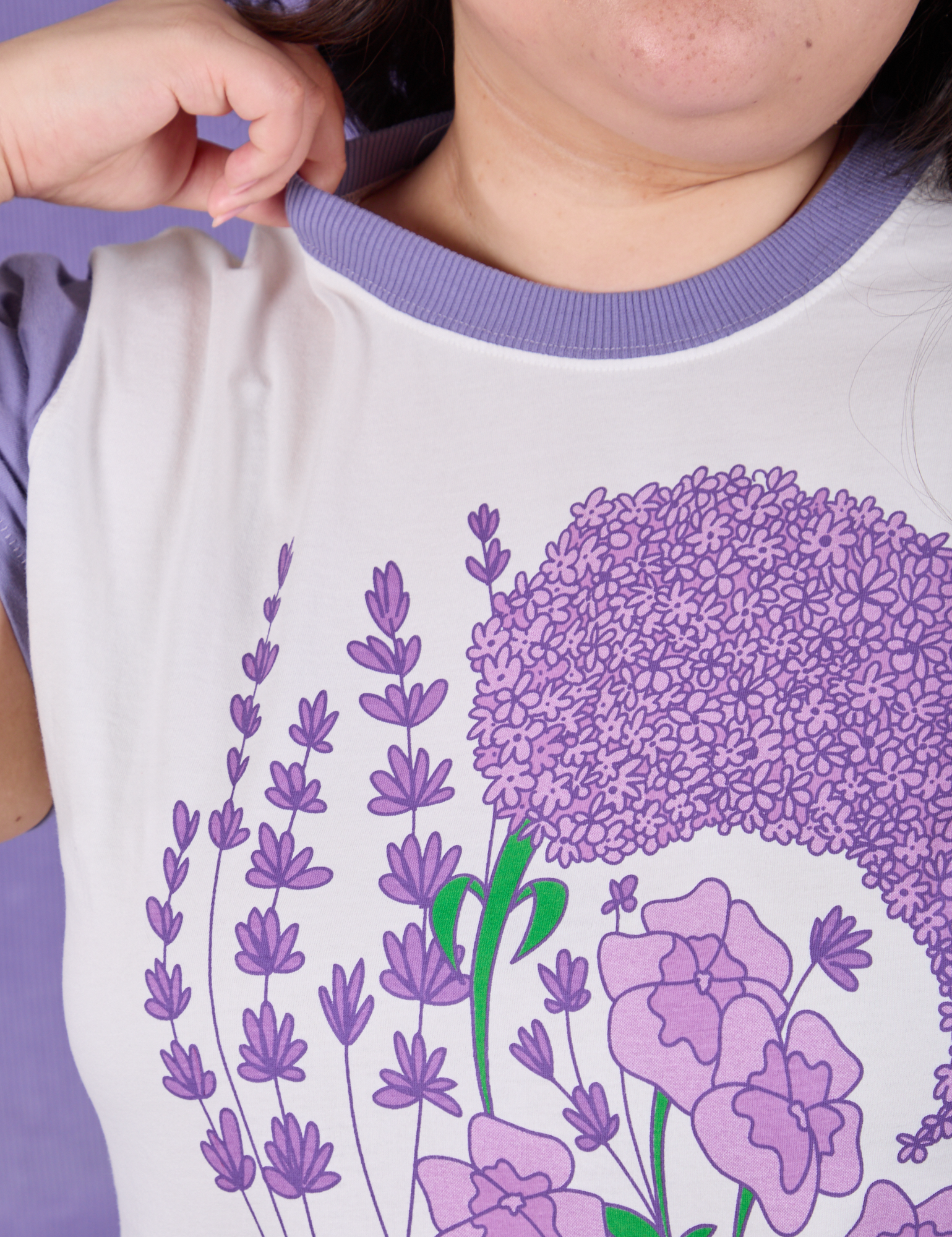Anniversary Tee in Lush Lilac front close up on Ashley