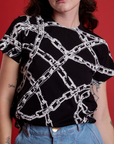 Alex is wearing Chain Link Vintage Tee in Basic Black