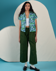 Angel Print Pantry Button-Up and Drop Pocket Cargo Pants in Evergreen on Shahana
