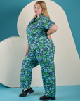 Angel Print Jumpsuit side view on Juliet